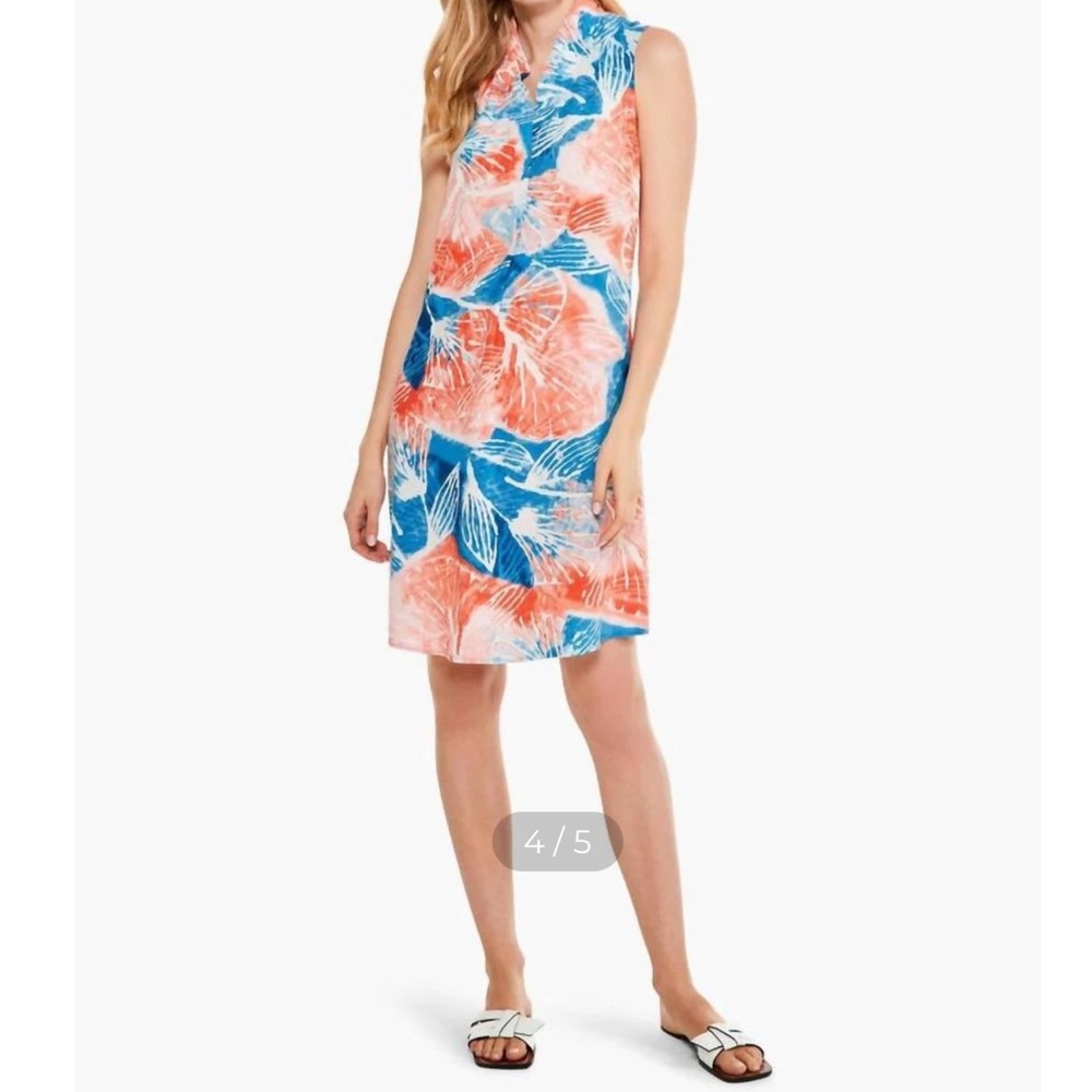 NIC+ZOE Watercolor Blooms Dress Medium Sleeveless Shift Sheath Orange Blue